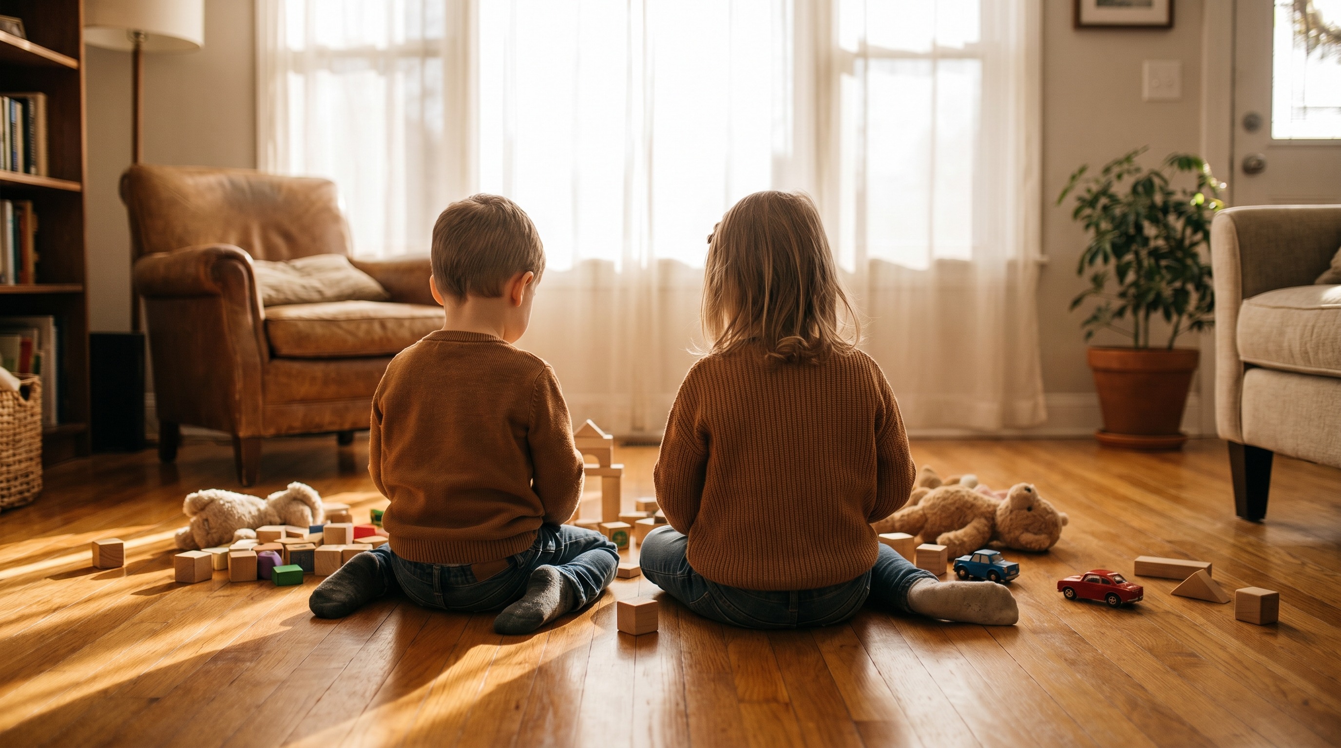 Children playing on a clean hardwood floor in a Tennessee home