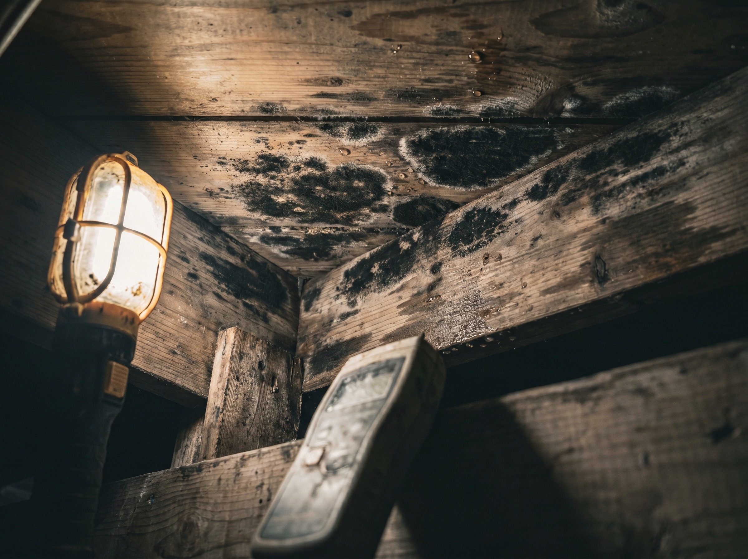 Mold growth on the floor joists of an older Tennessee home