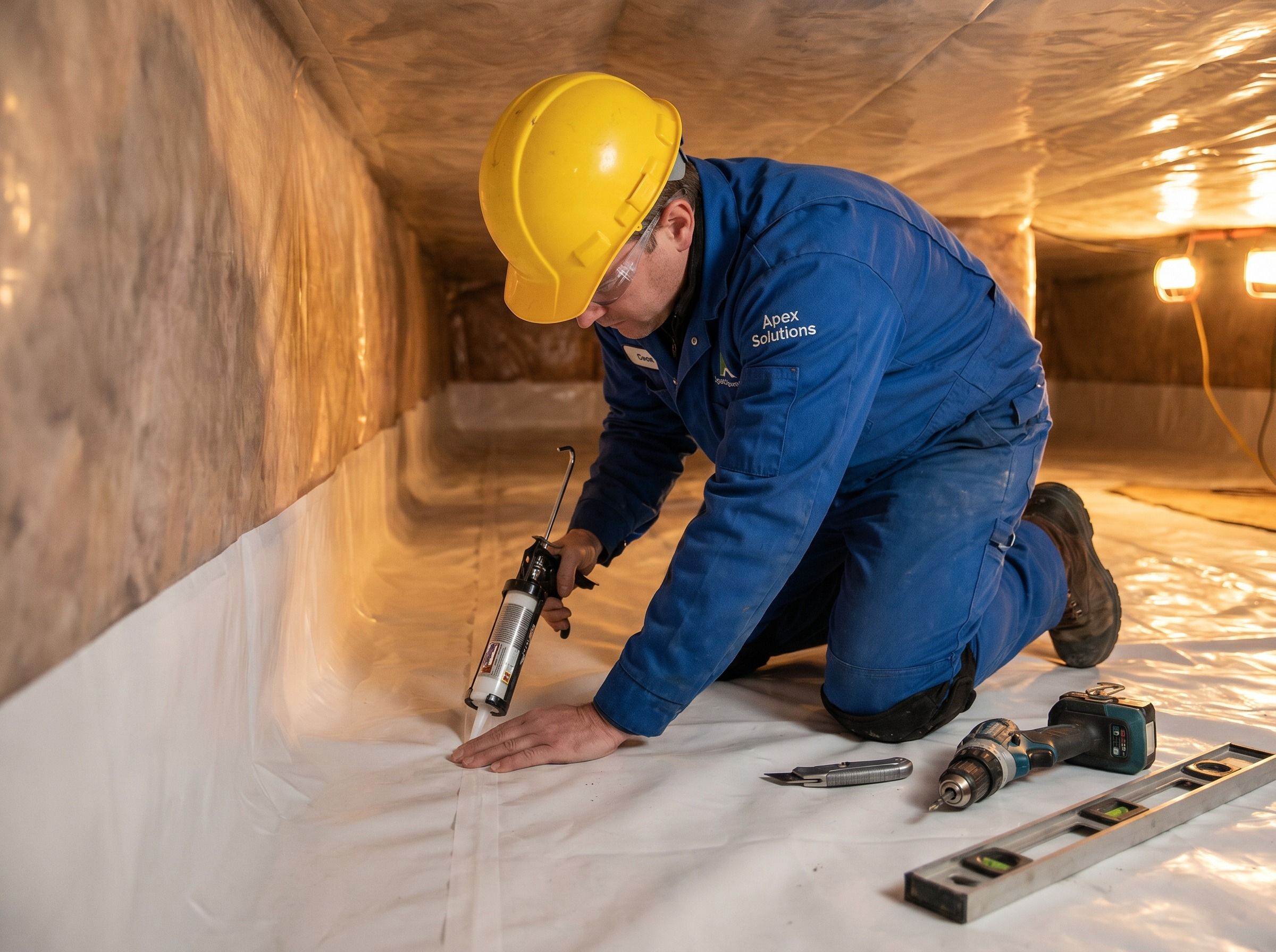 Licensed Tennessee crawl space contractor working on an encapsulation install